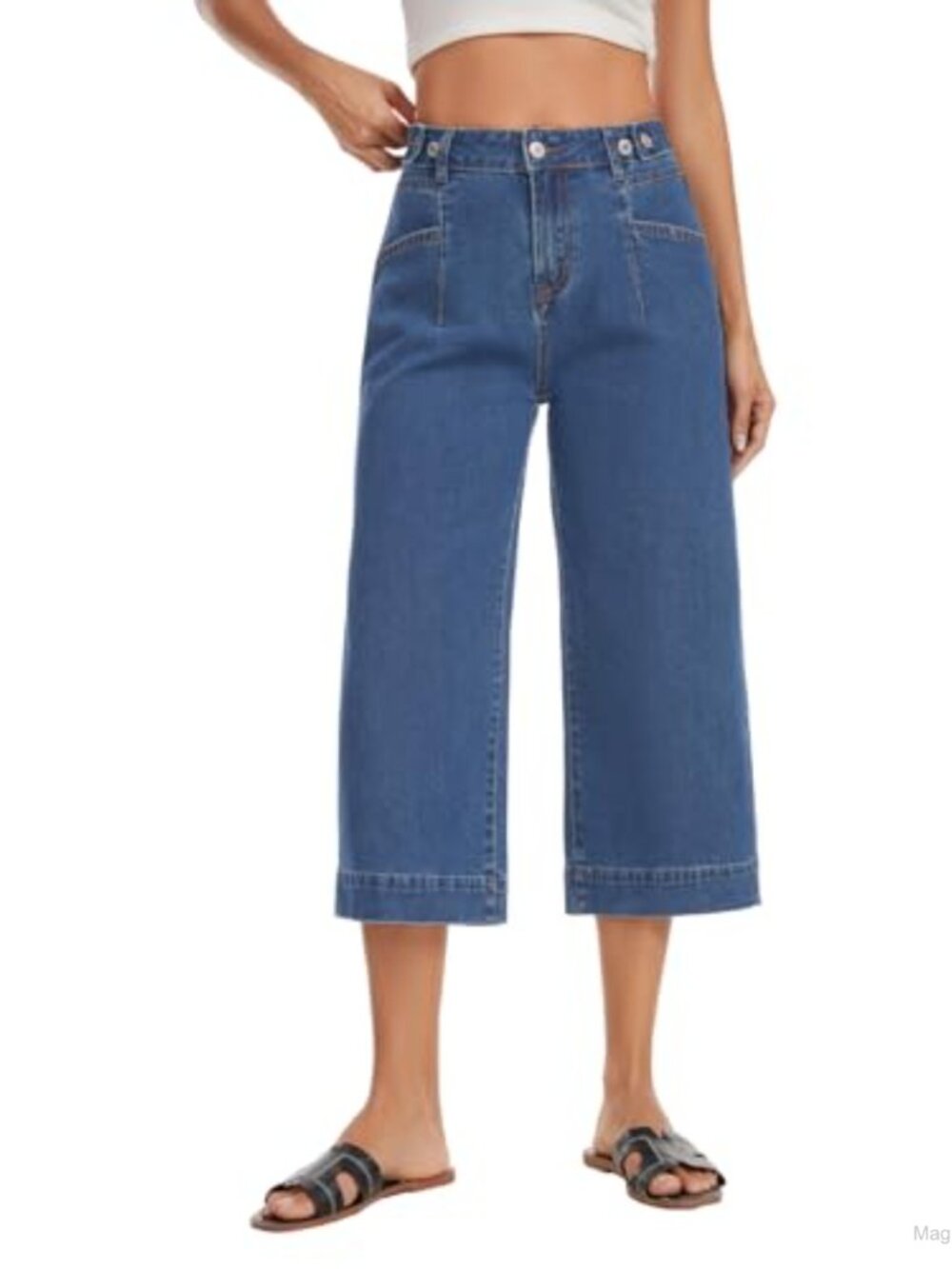 Women's Mid Rise Wide Leg Cropped Capri Jeans Stretch Denim 4 Pockets